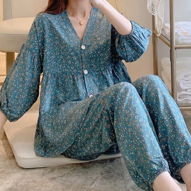 レディース ルームウェア ふんわりぺプラム前開きパジャマ