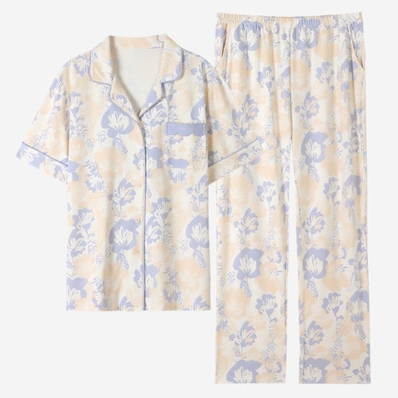 レディース ルームウェア 花柄シルエット 前開きパジャマセット