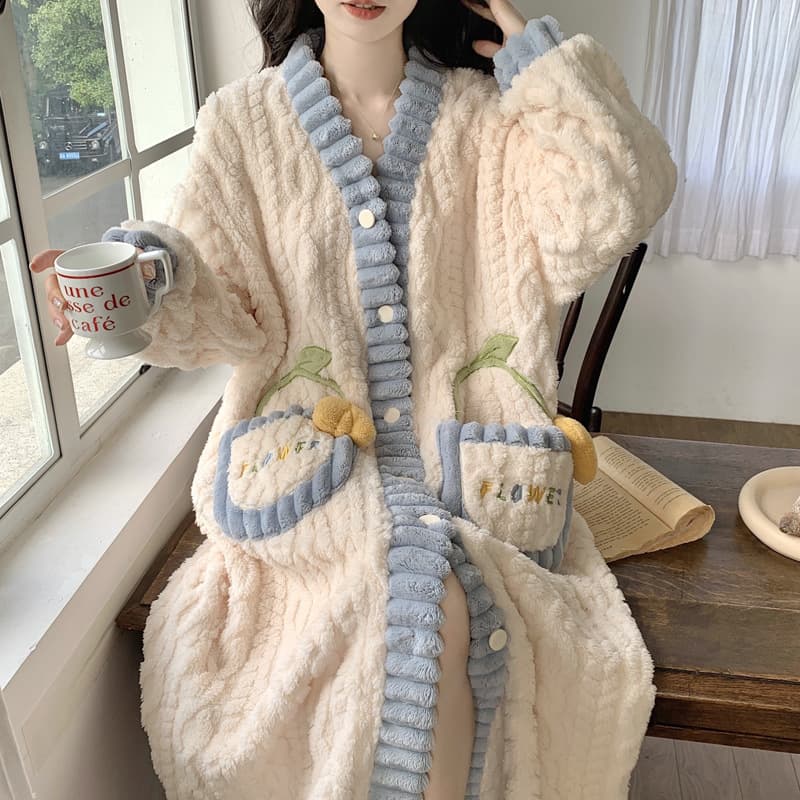 レディース ルームウェア もこもこ暖か前開きパジャマ6色展開女性用部屋着