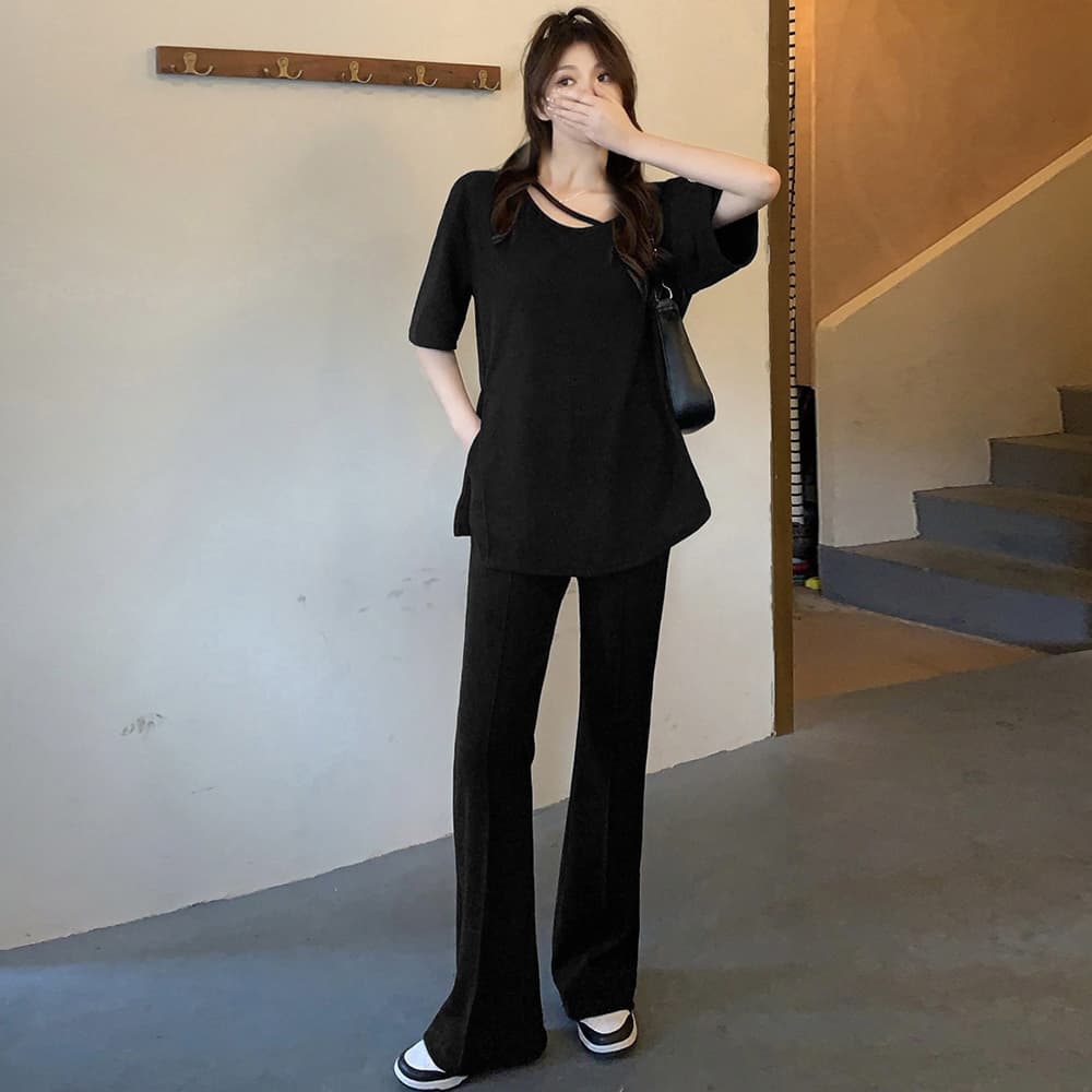 レディース ルームウェア ゆったり半袖セットアップ 夏服体型カバー