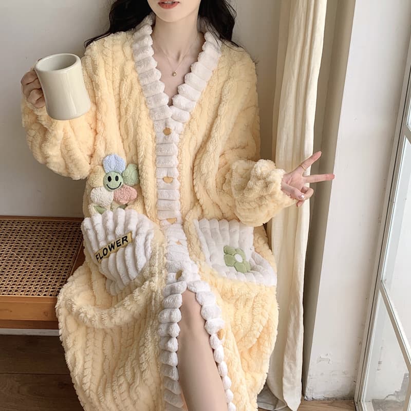レディース ルームウェア もこもこ暖か前開きパジャマ6色展開女性用部屋着