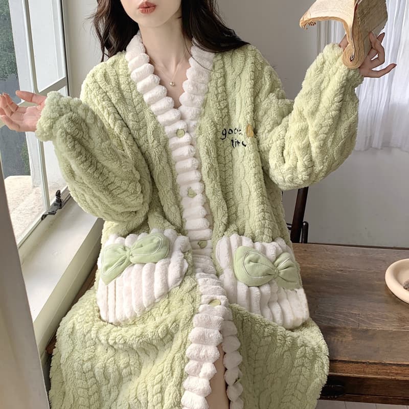 レディース ルームウェア もこもこ暖か前開きパジャマ6色展開女性用部屋着