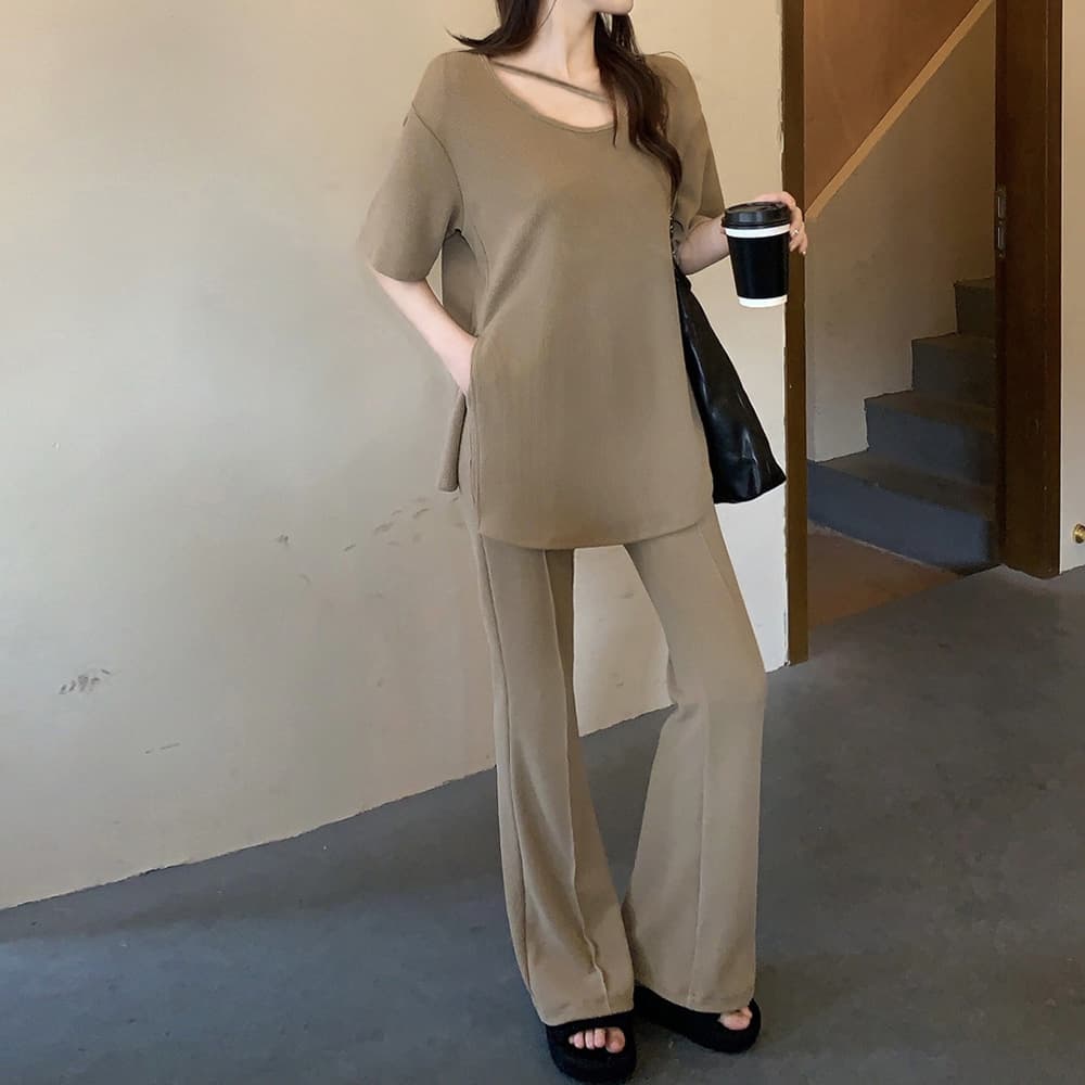レディース ルームウェア ゆったり半袖セットアップ 夏服体型カバー