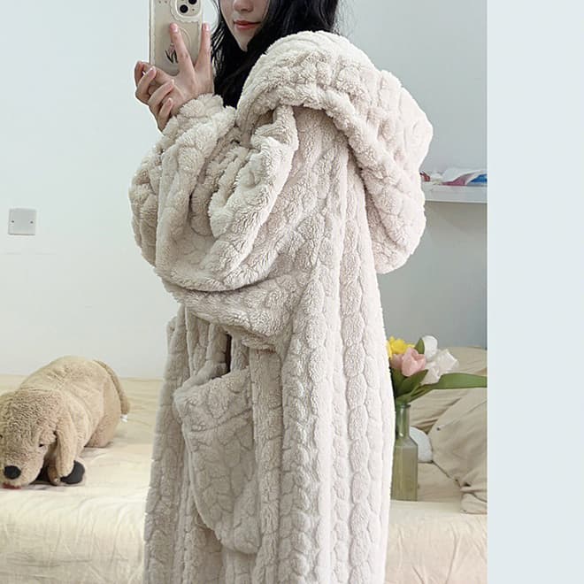 レディース ルームウェア ふわふわ着る毛布 長袖暖かロングガウン部屋着
